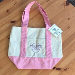 Trader Joe's Pink and Cream Canvas Tote Bag
